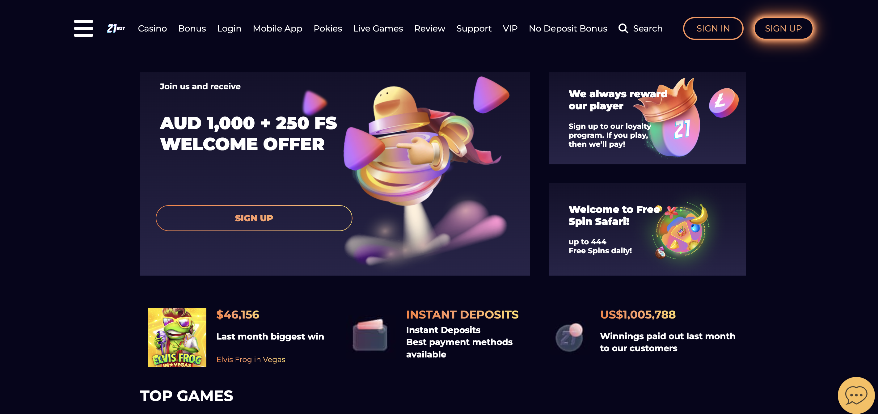 21bit Casino interface